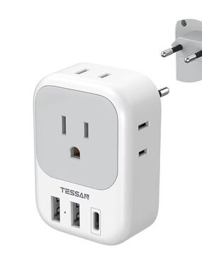 TESSAN White Multi-Outlet USB Wall Adapter